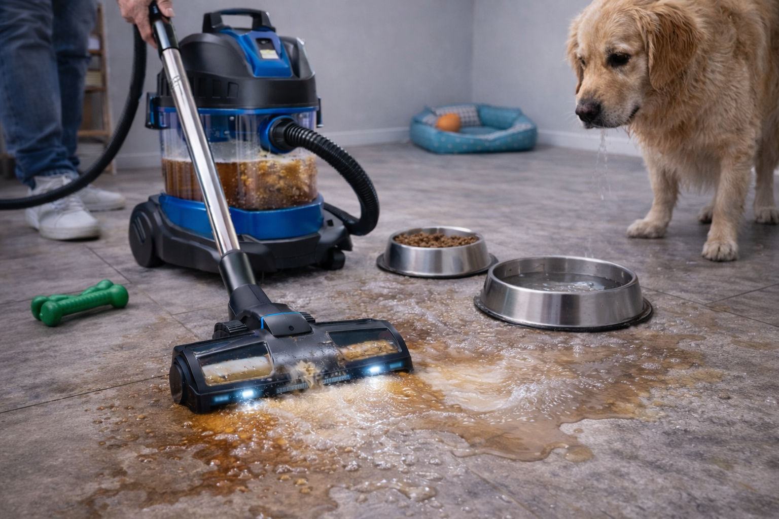 Wet Dry Vacuum Cleaner for Pet Feeding Area Spills and Hard Floor Cleaning