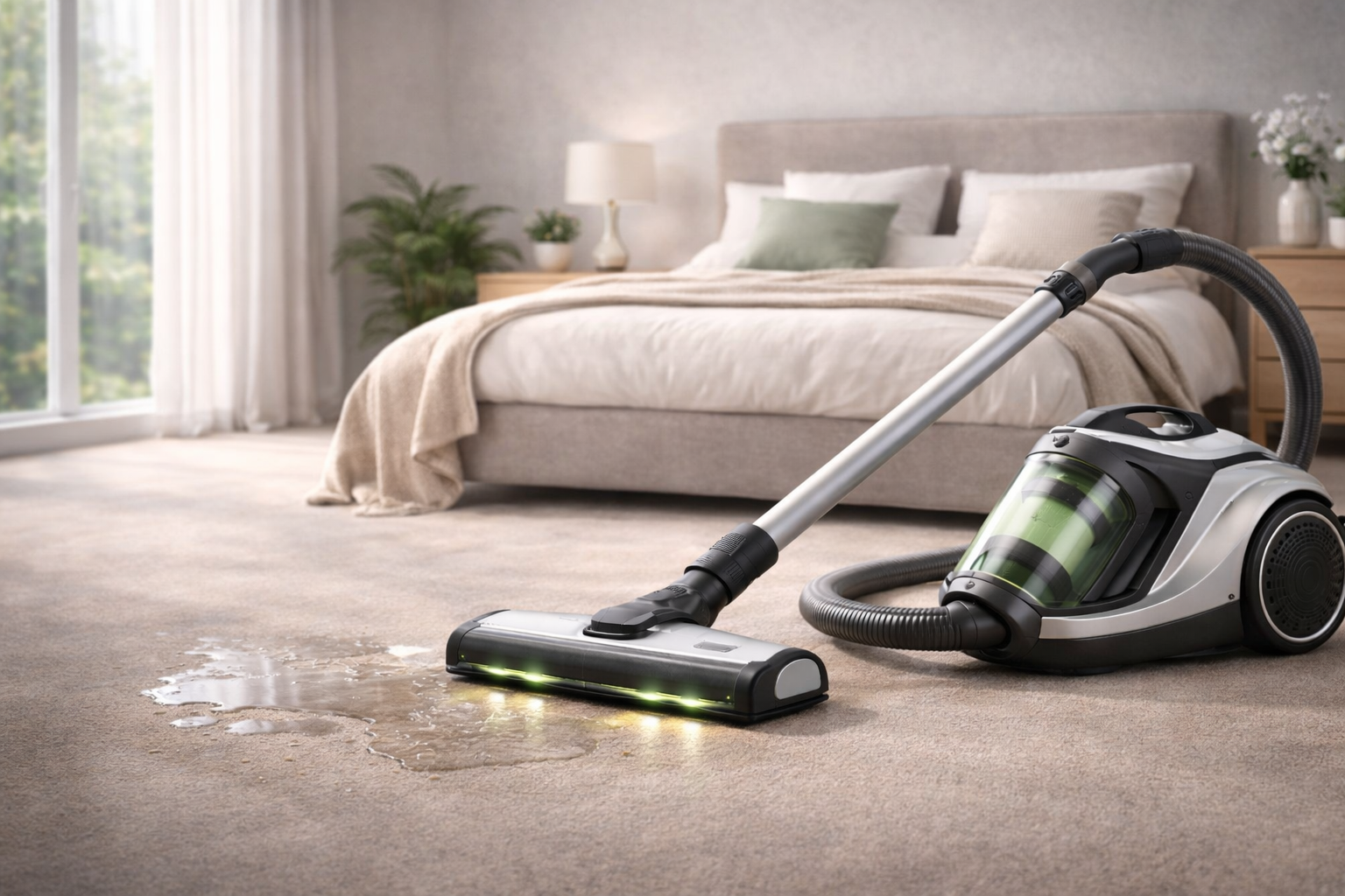 Wet Carpet Vacuum Cleaner with LED Brush – Silent Bedroom Solution for Water Spills & Soft Flooring