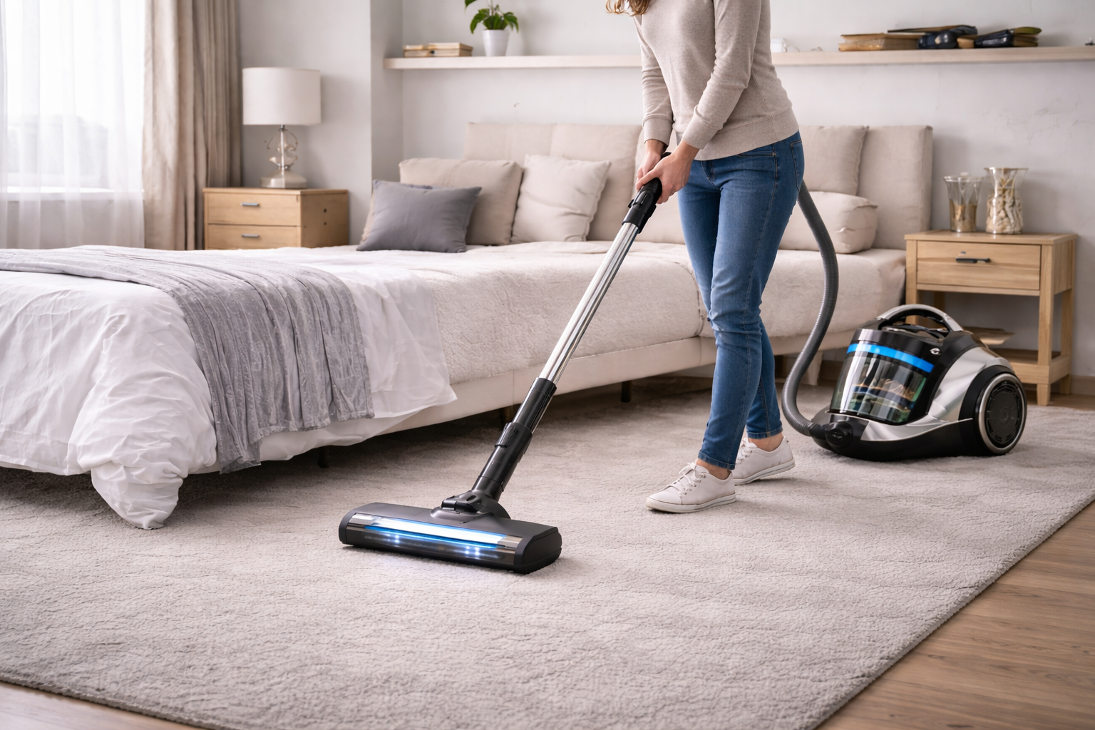 Multi-Cyclone Canister Vacuum Cleaner for Bedroom Cleaning – Powerful Home Carpet Vacuum with LED Floor Nozzle