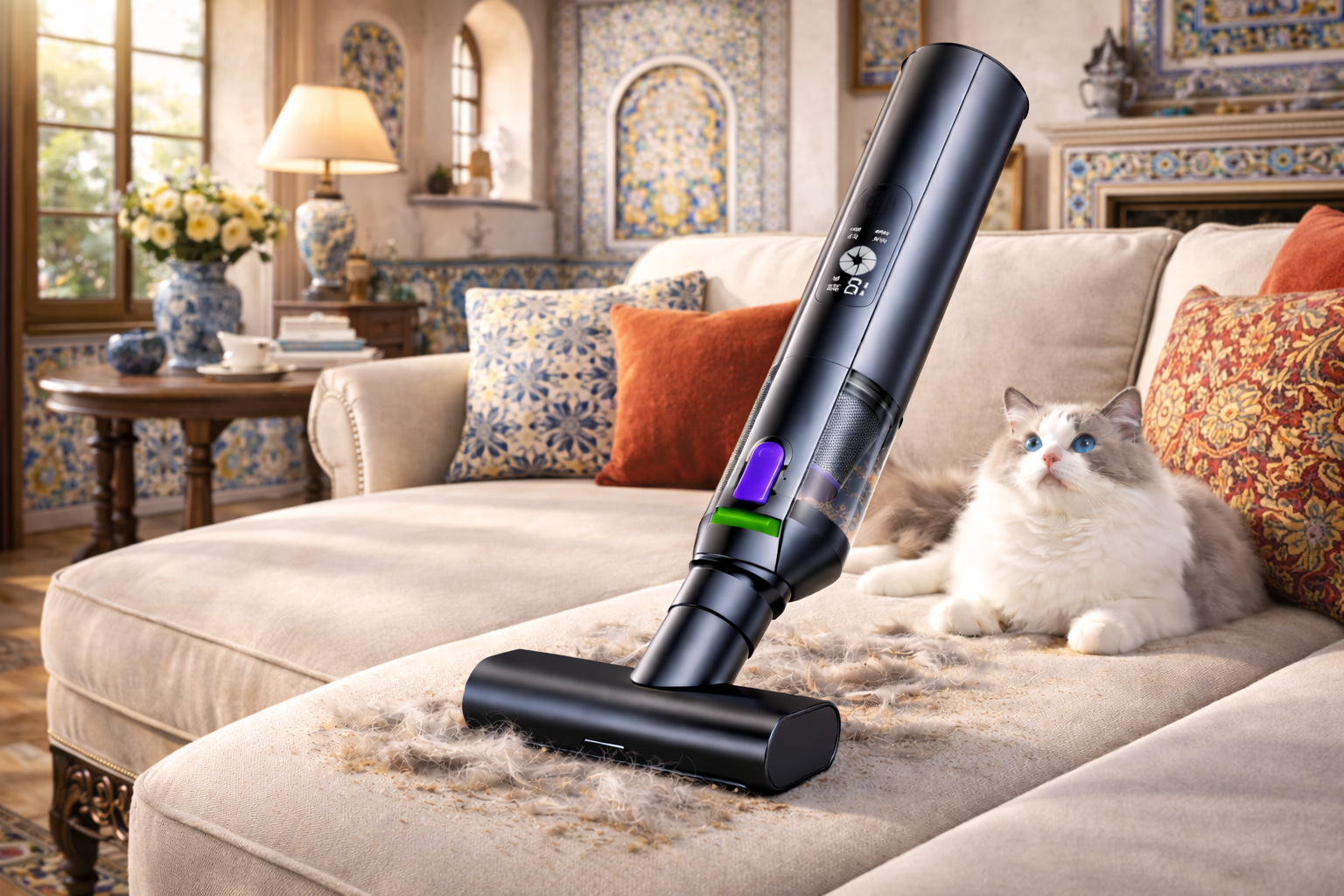 Mediterranean-Inspired Cordless Vacuum – Pet Hair & Upholstery Expert