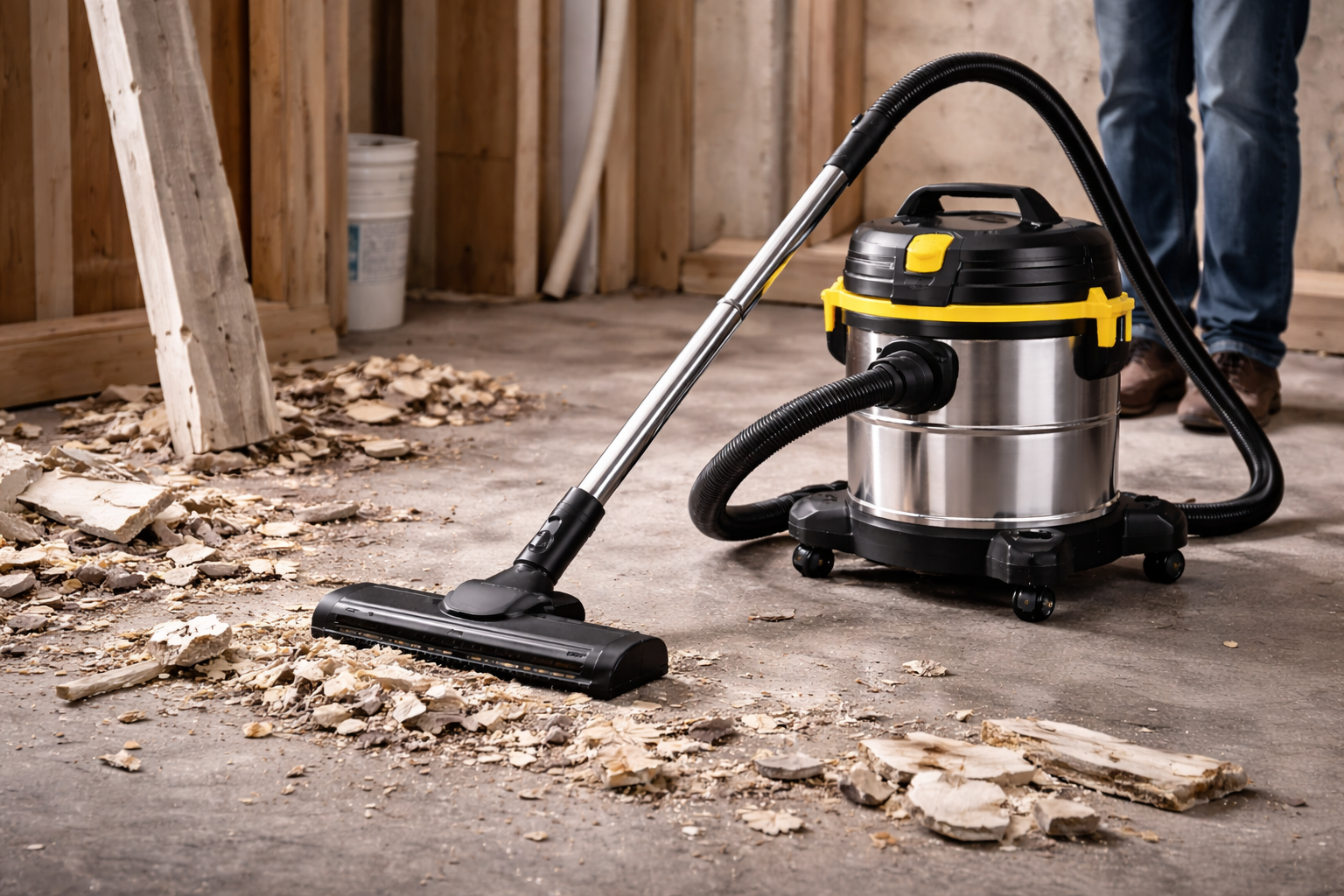 Construction Site Wet Dry Vacuum Cleaner for Renovation Debris and Building Dust Extraction