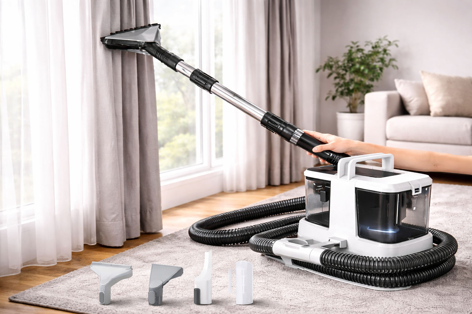 Curtain & Fabric Wall Cleaner – Extended Spray Vacuum for Drapes