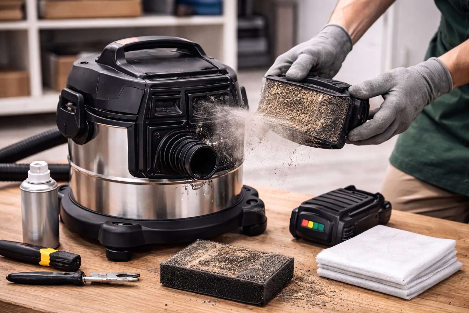 Stainless Steel Barrel Vacuum Cleaner with Foam Filter and Easy Maintenance