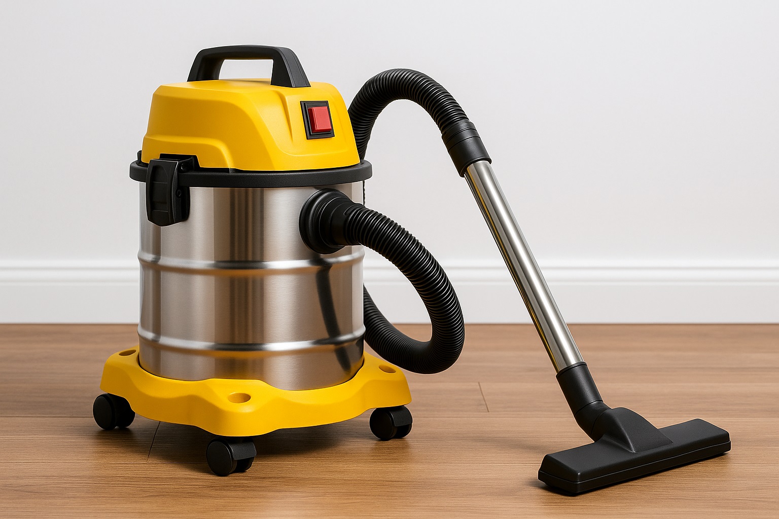 Heavy-Duty Barrel Vacuum Cleaner with Reinforced Steel Body and Dual-Layer Filtration