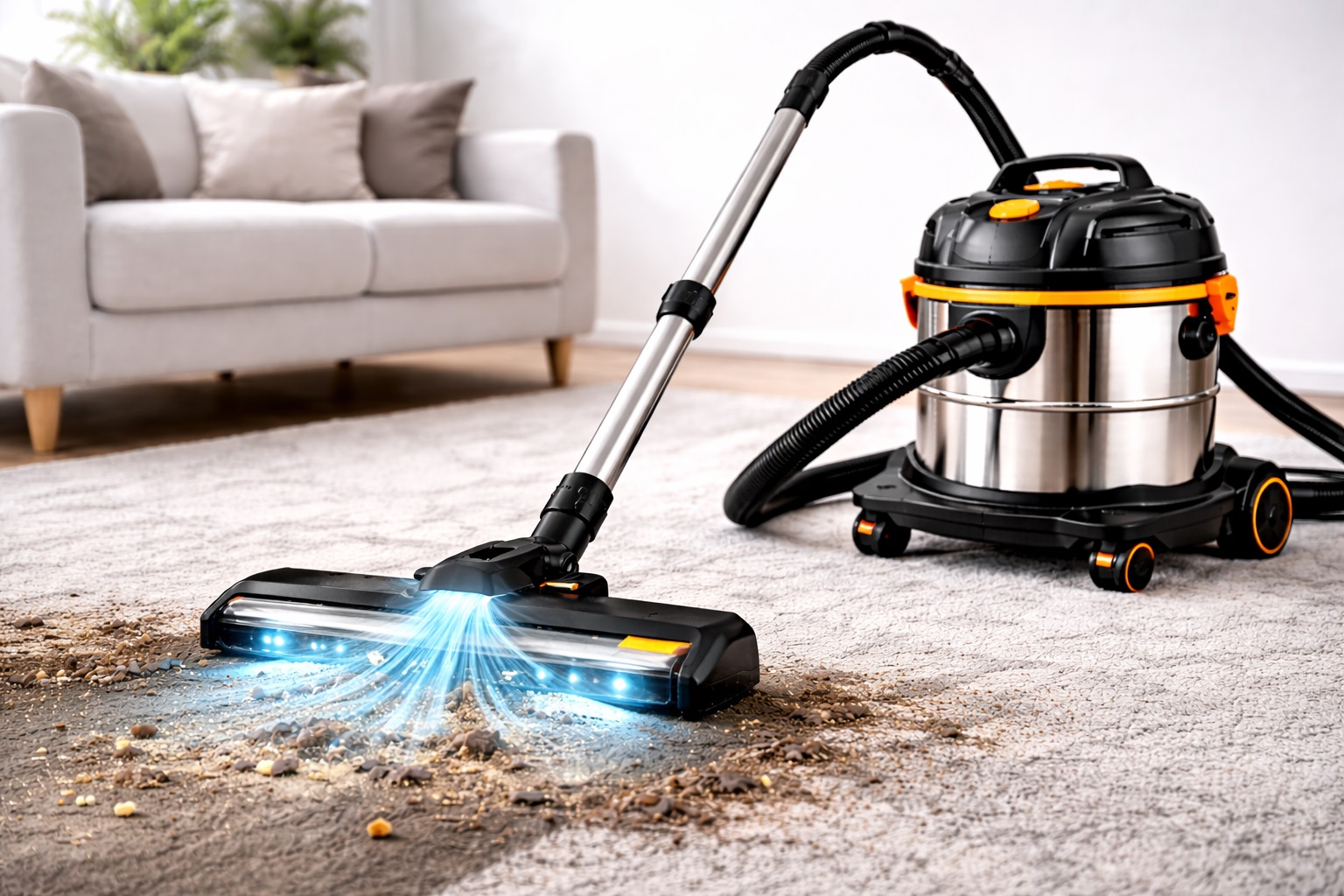 LED Floor Nozzle Wet and Dry Vacuum Cleaner – Ultra-Powerful Suction for Carpet and Pet Hair