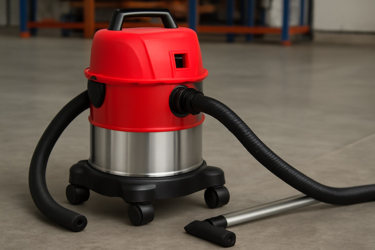 20L Red-Top Industrial Wet/Dry Vacuum with Chrome Wand and Steel Drum