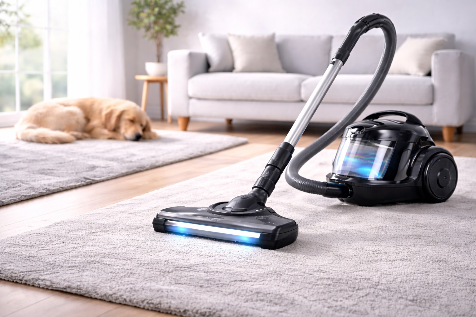 Ultra-Quiet Canister Vacuum Cleaner with LED Floor Head and Pet-Friendly Operation