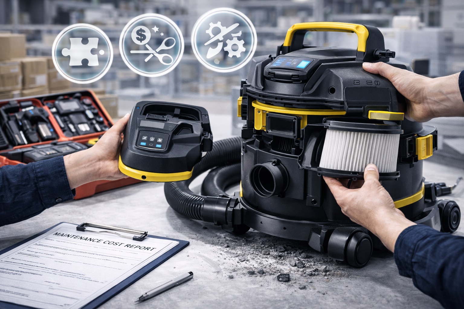 Modular Commercial Vacuum Cleaner with Replaceable Components