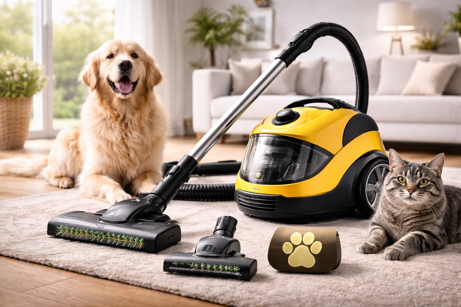 Pet Hair Canister Vacuum Cleaner – Turbo Brush for Dogs & Cats | 2025 Yellow Model