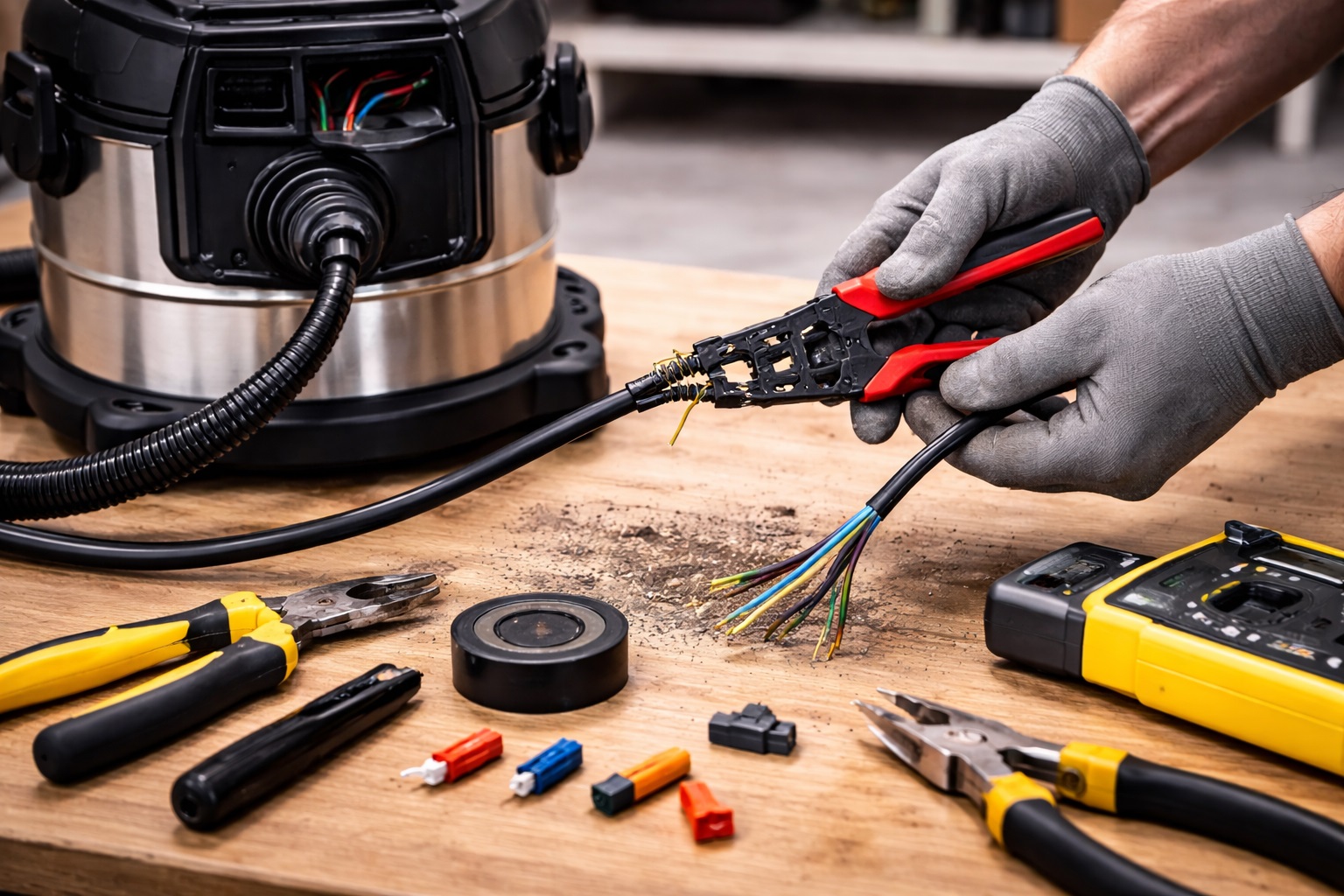 Stainless Steel Barrel Vacuum Cleaner with Power Cord Repair Capabilities