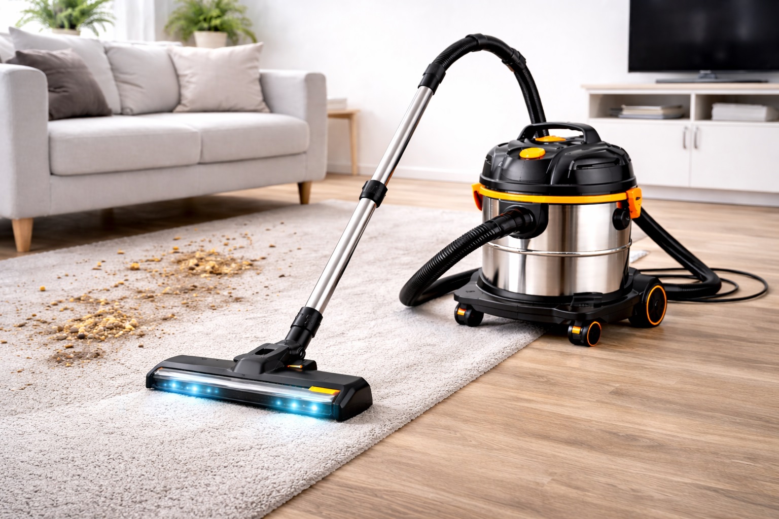 High Suction Wet and Dry Vacuum Cleaner – LED Head, Barrel Design for Carpet & Floor