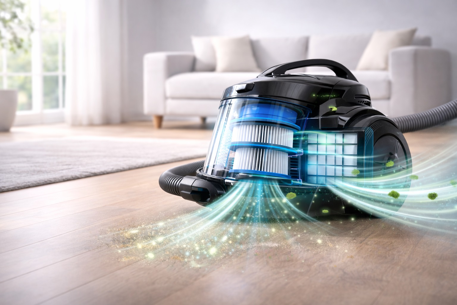 HEPA Air Purifying Canister Vacuum Cleaner with Multi-Stage Filtration