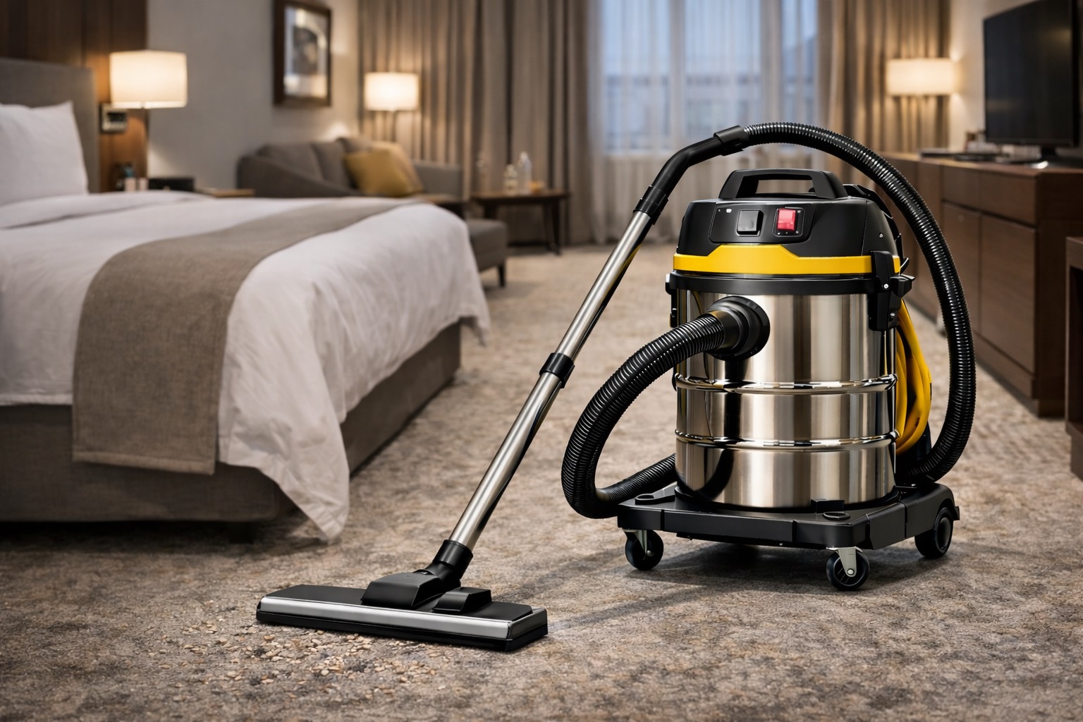 Commercial Stainless Steel Vacuum Cleaner for Hotel Room Cleaning & Hospitality Environments