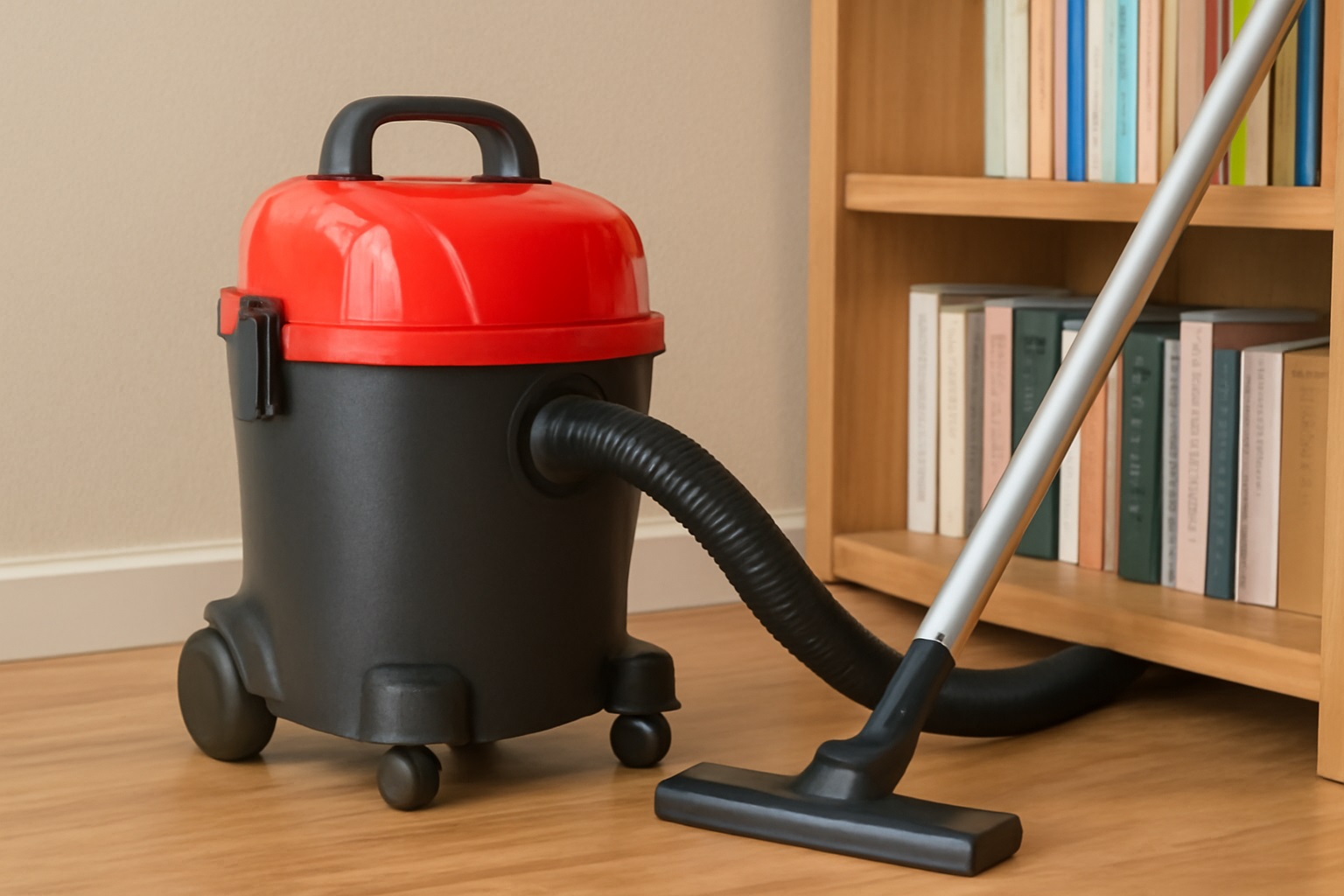 Canister Vacuum Cleaner with Flexible Hose for Home Use, Red and Black Design