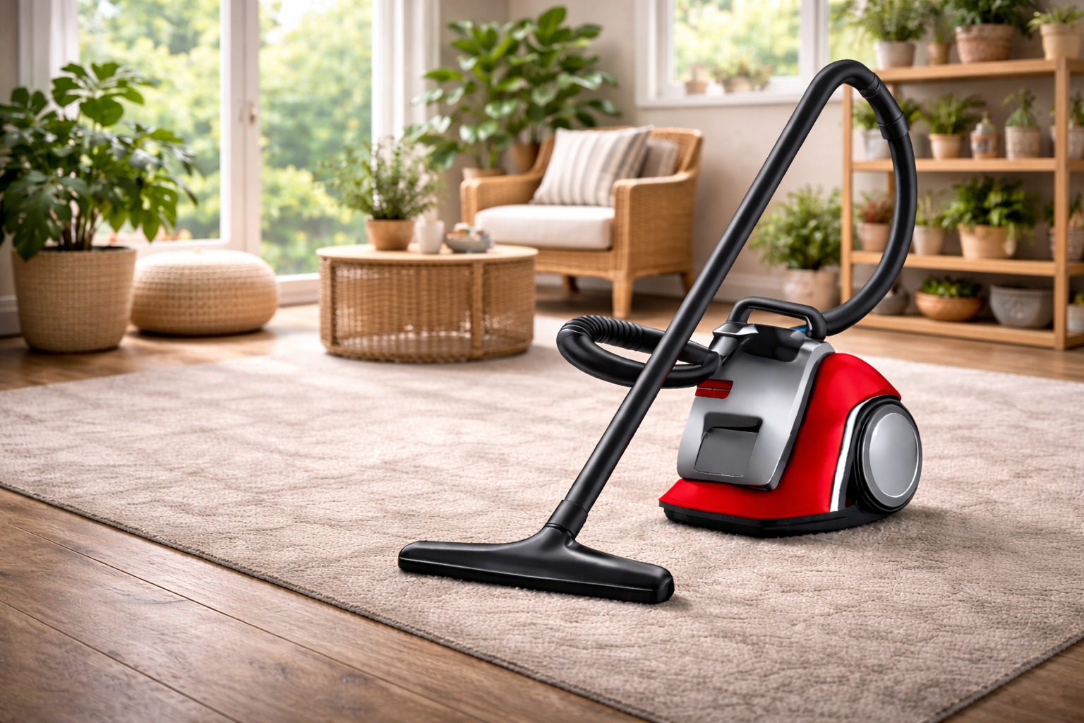 Red & Black Lightweight Canister Vacuum Cleaner