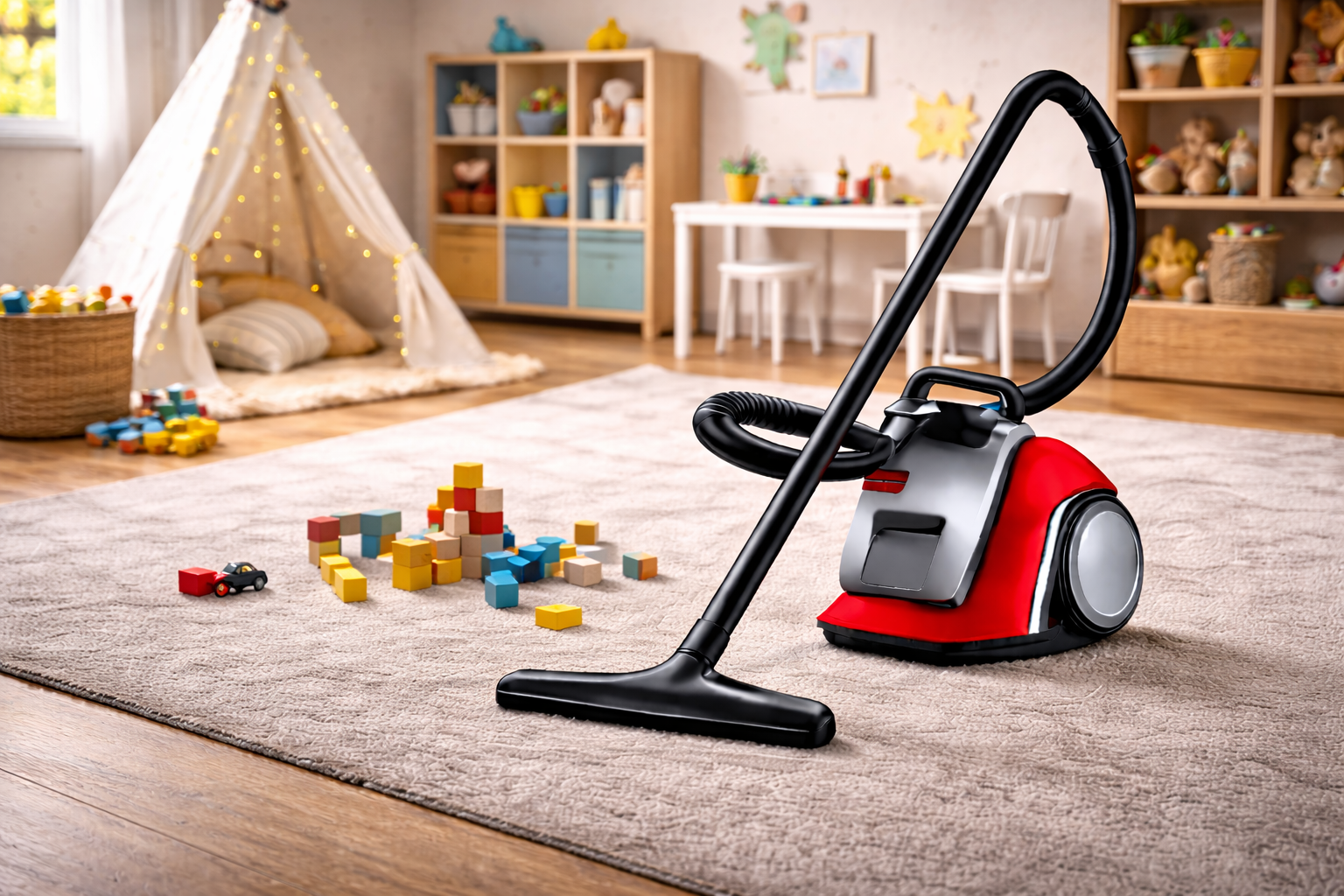Red & Black Kid-Friendly Canister Vacuum Cleaner