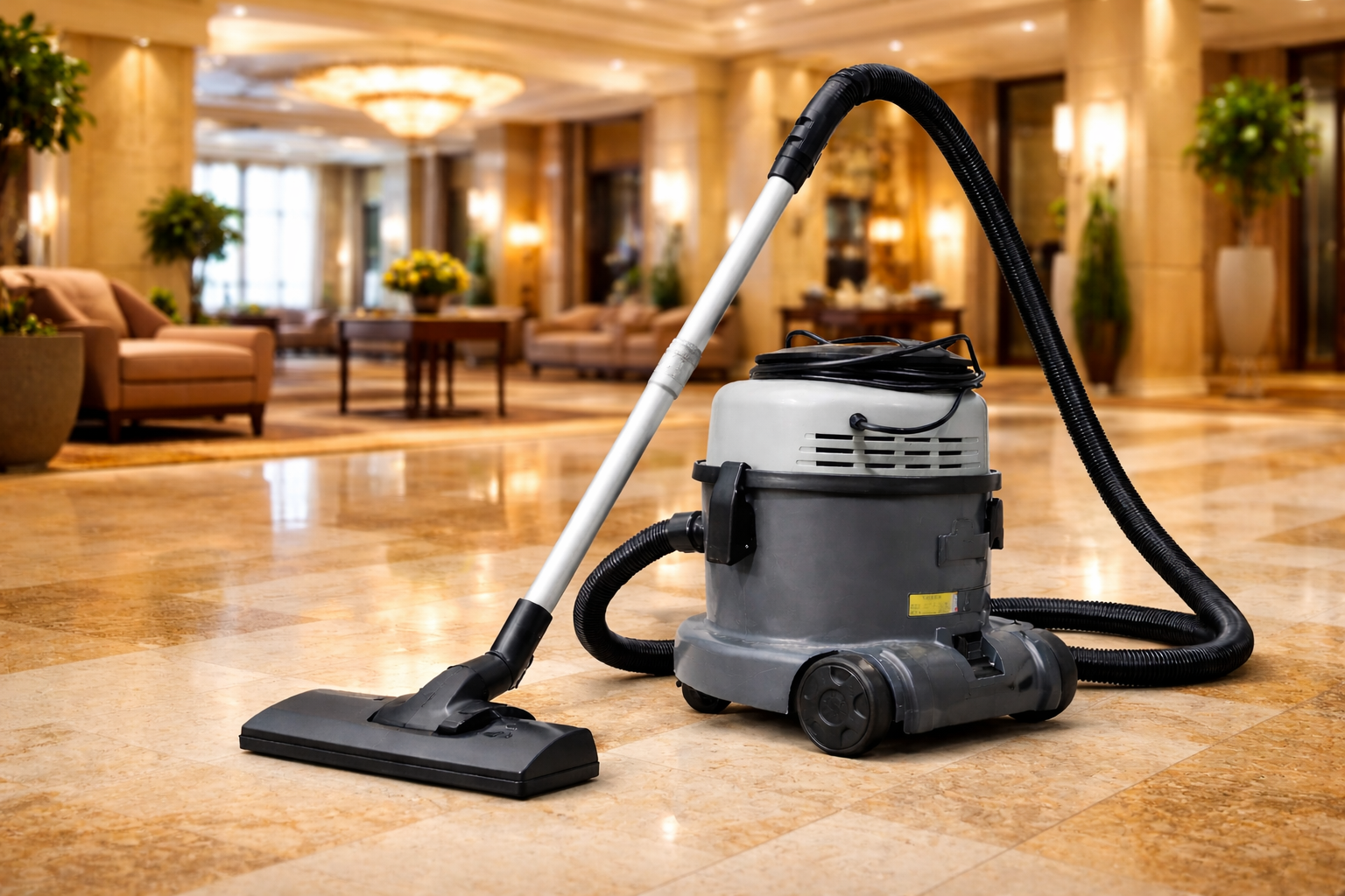 Heavy-Duty Canister Vacuum Cleaner for Hotel Marble Floors