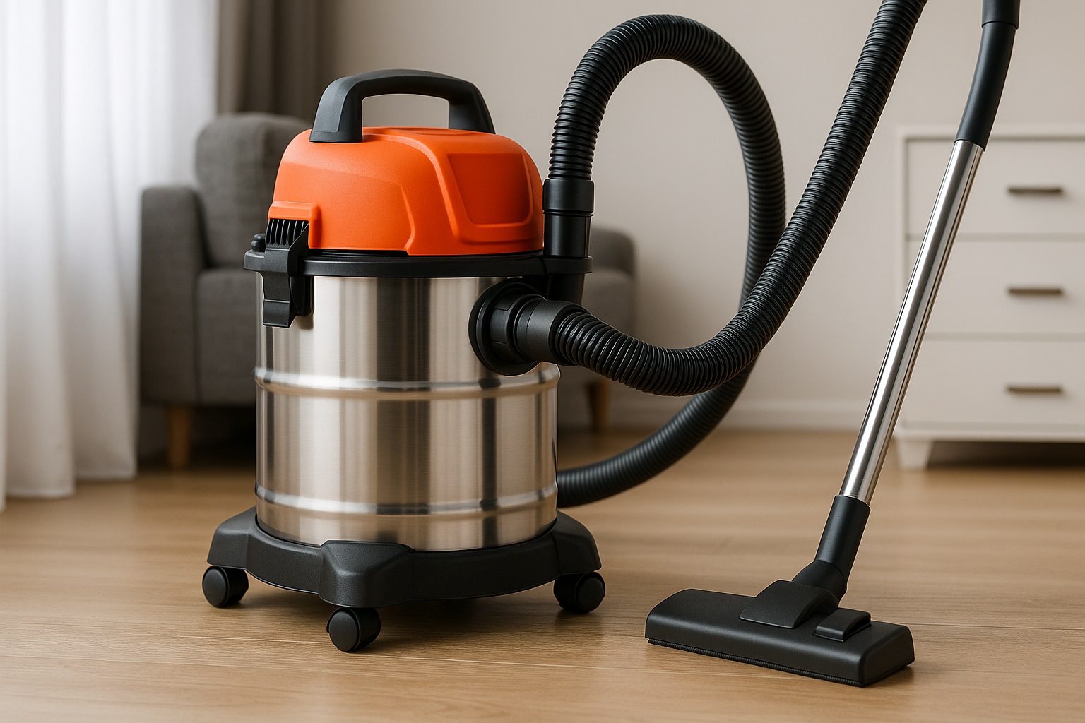 Heavy-Duty Stainless Steel Wet & Dry Vacuum Cleaner with Industrial Barrel Design
