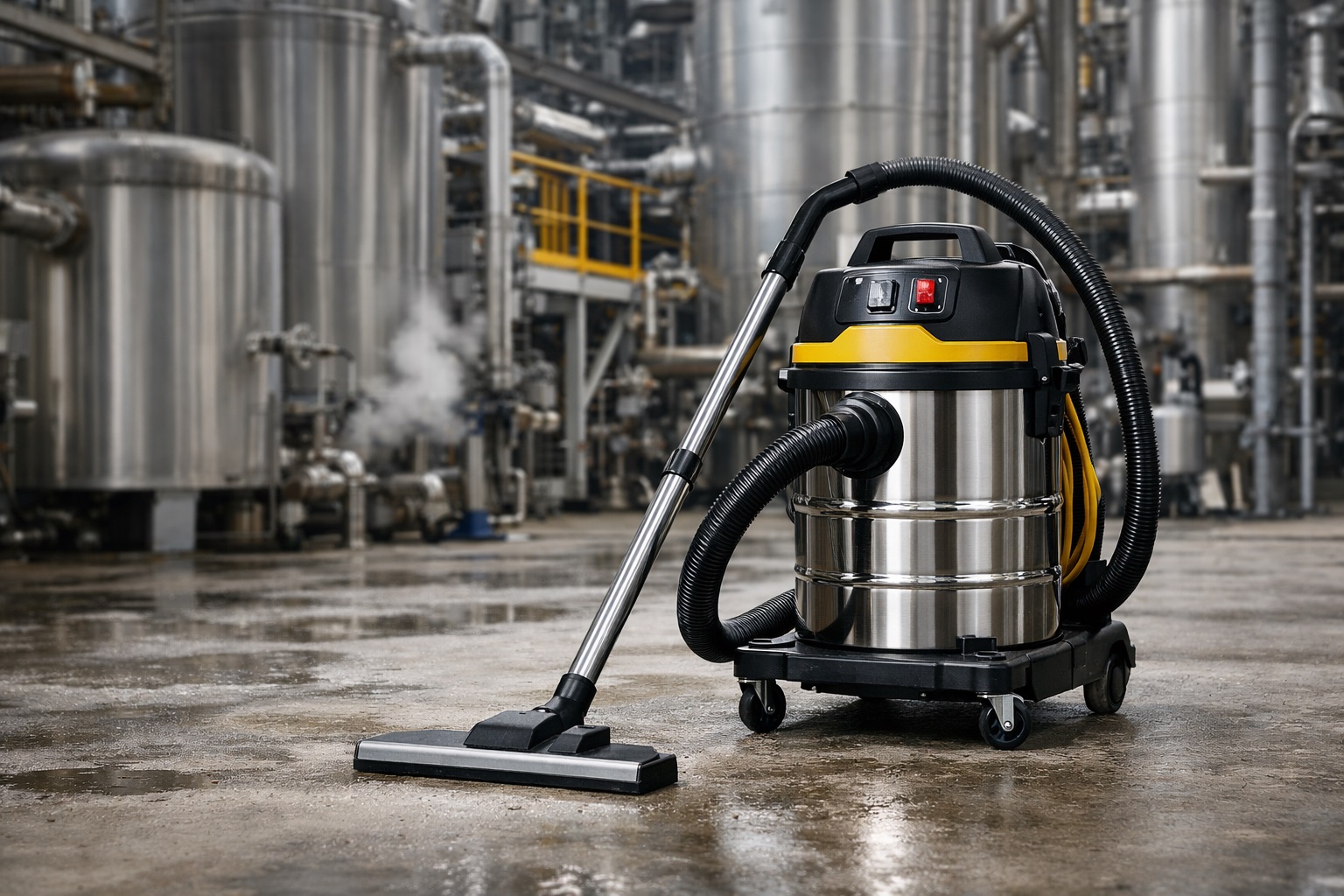Heavy Duty Industrial Stainless Steel Wet Dry Vacuum Cleaner for Chemical Plant & Factory Cleaning