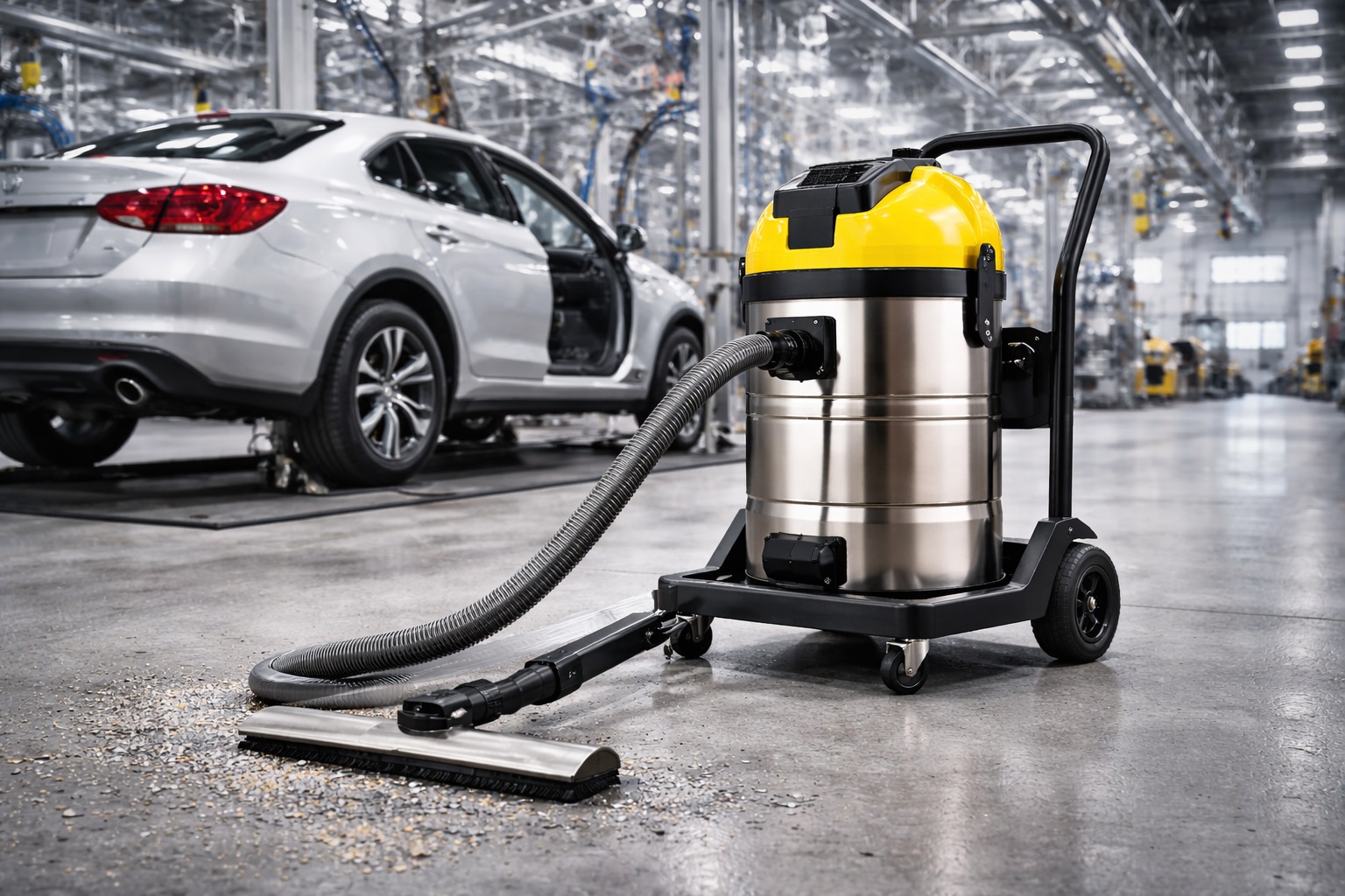 Automotive Workshop Industrial Vacuum Cleaner – Stainless Steel Wet & Dry Cleaning Machine
