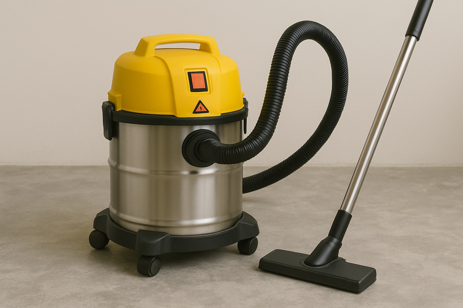 Safety-Enhanced Industrial Wet & Dry Vacuum Cleaner with Stainless Steel Tank and Yellow Top