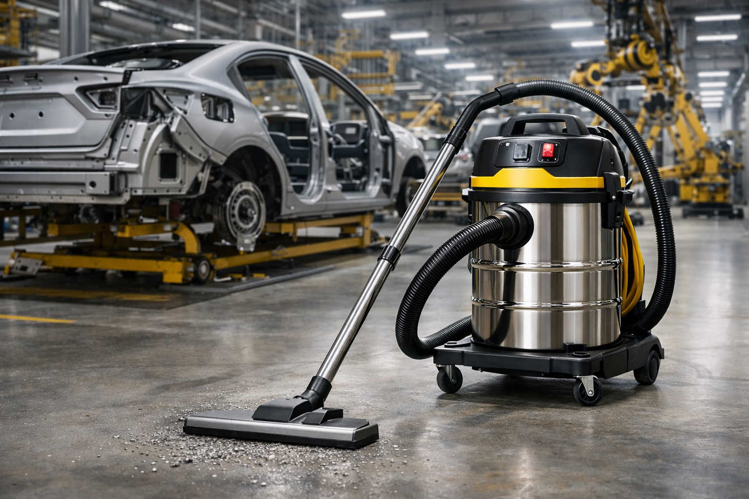 Heavy Duty Industrial Vacuum Cleaner for Automotive Manufacturing & Metal Workshop Cleanup