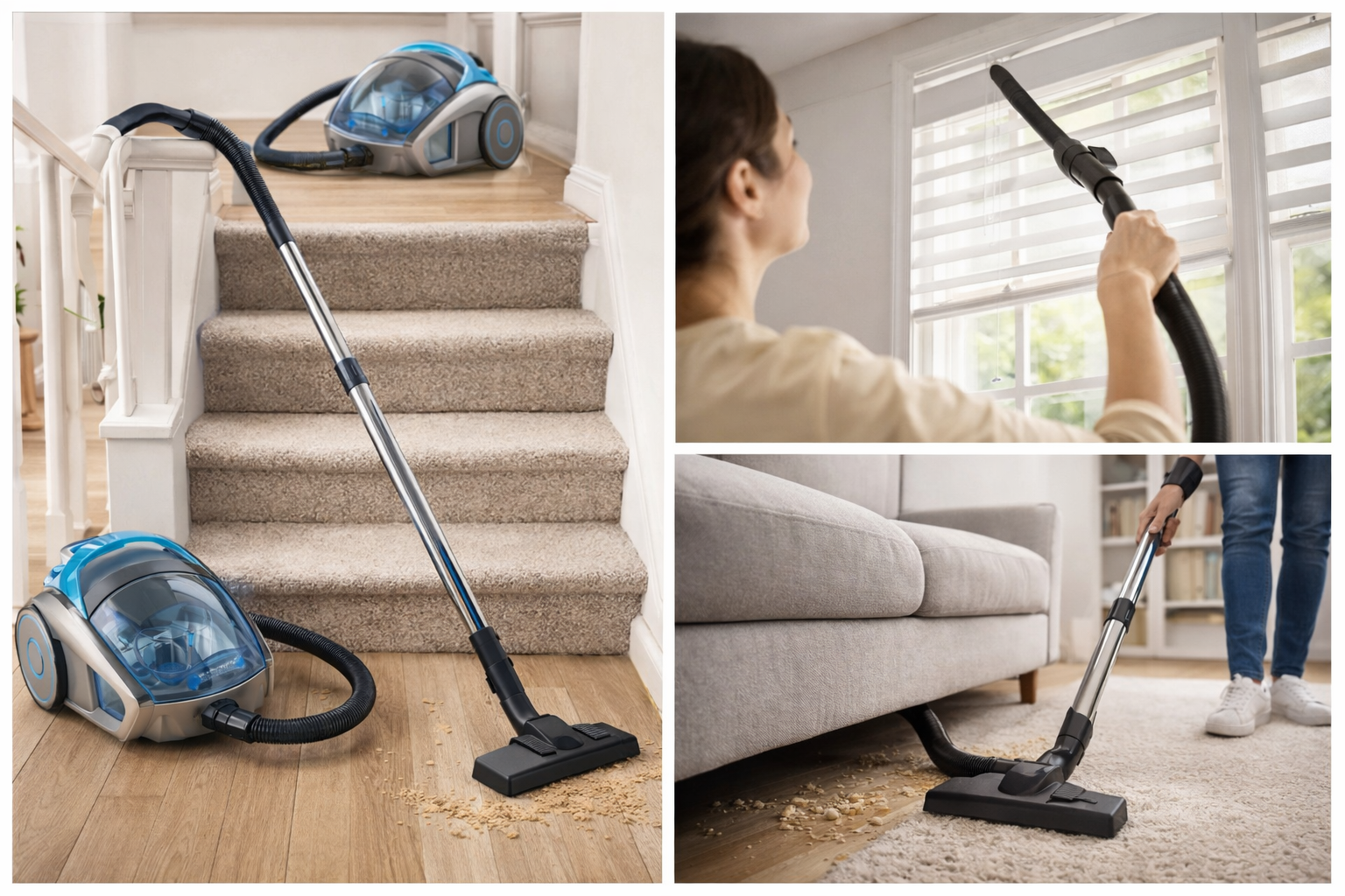 Versatile Canister Vacuum Cleaner for Stairs, Curtains, and Under Furniture – HEPA, Bagless, Multi-Surface