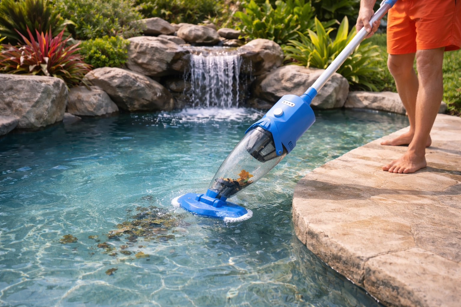 Outdoor Pool Vacuum Cleaner – Cordless, Rechargeable, Ideal for Natural Rock Pools & Leaf Removal
