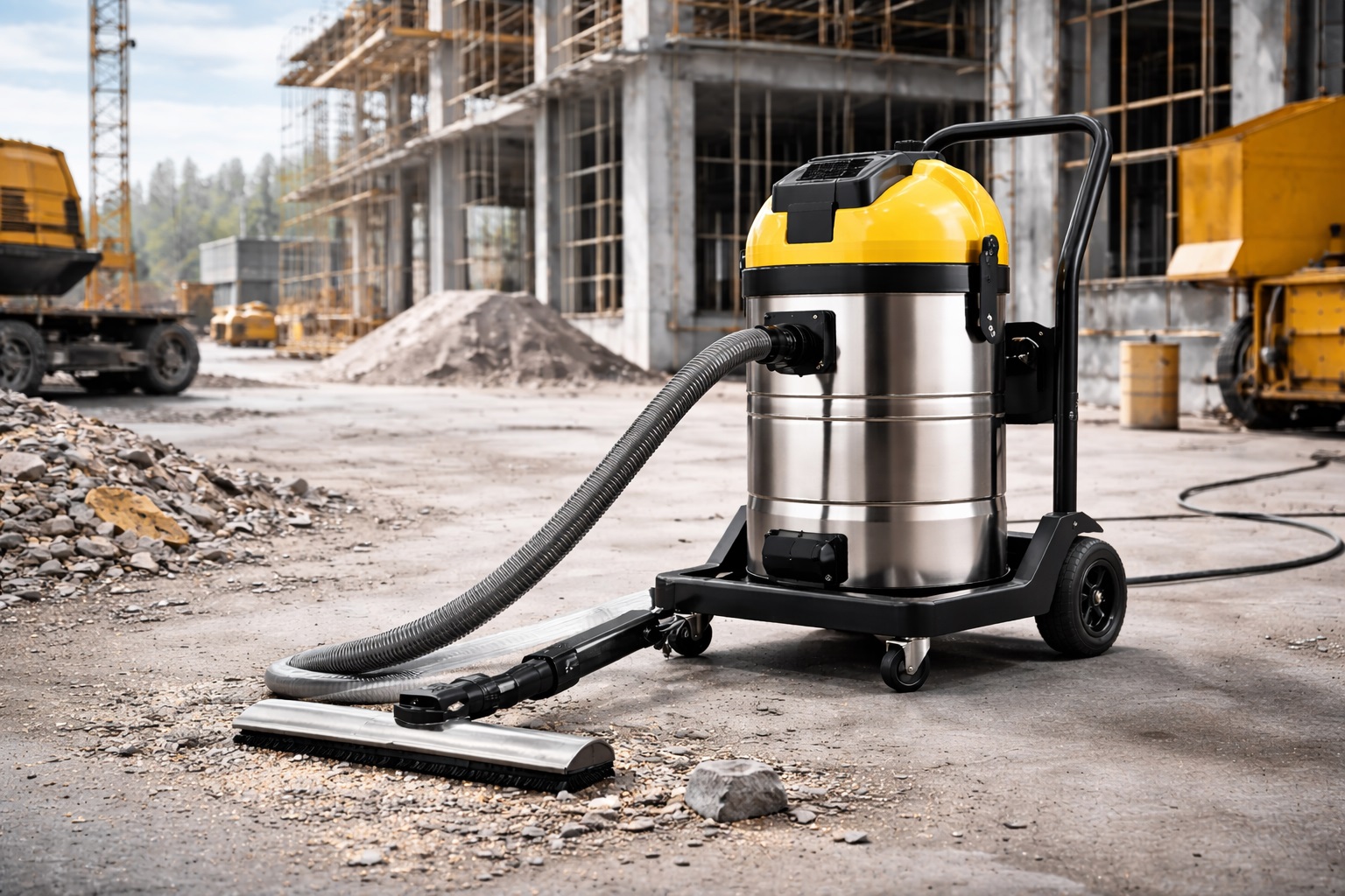 Heavy-Duty Industrial Vacuum Cleaner for Construction Sites – Wet & Dry Stainless Steel Barrel Type