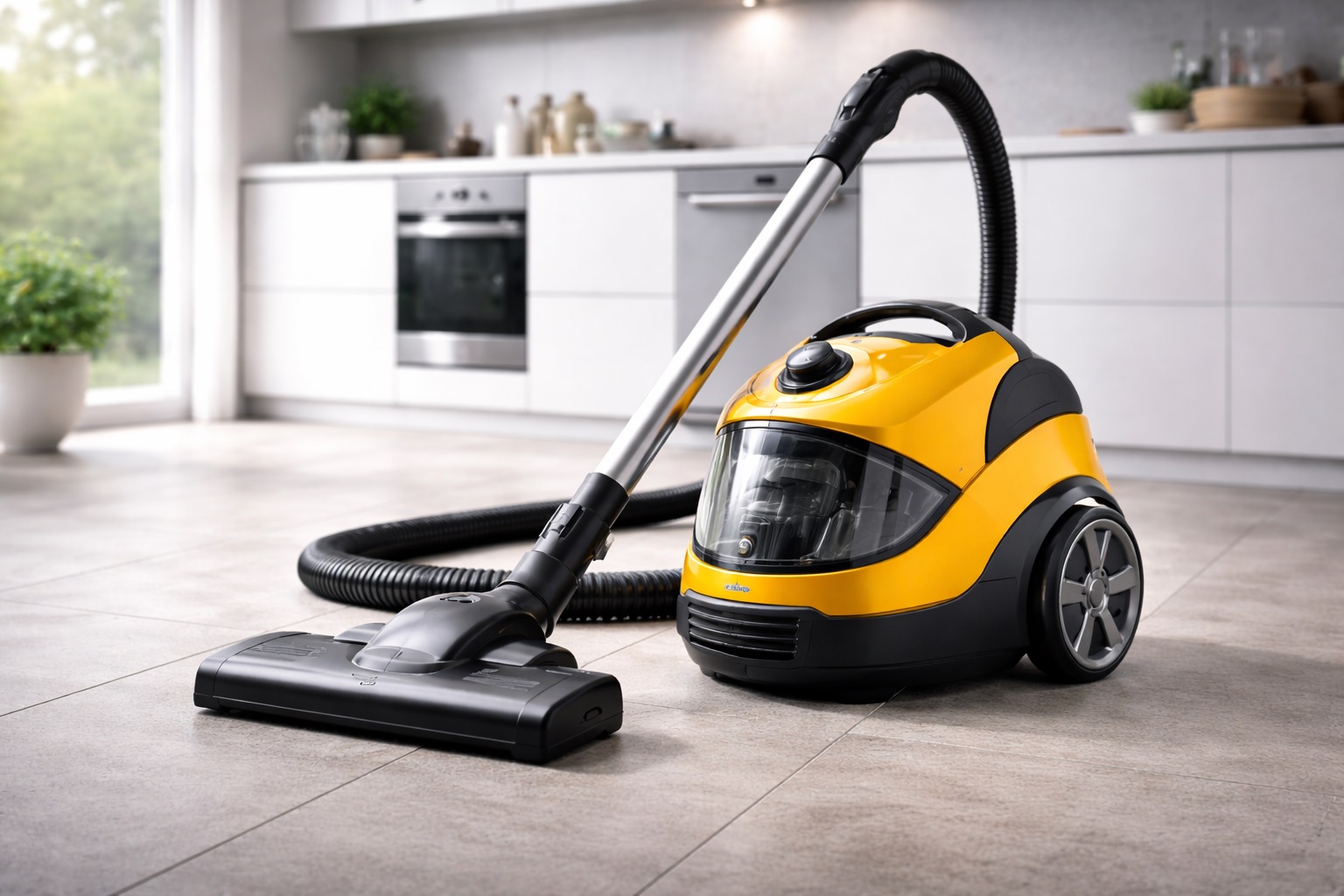 Kitchen Canister Vacuum Cleaner with Strong Suction – Yellow Model 2025