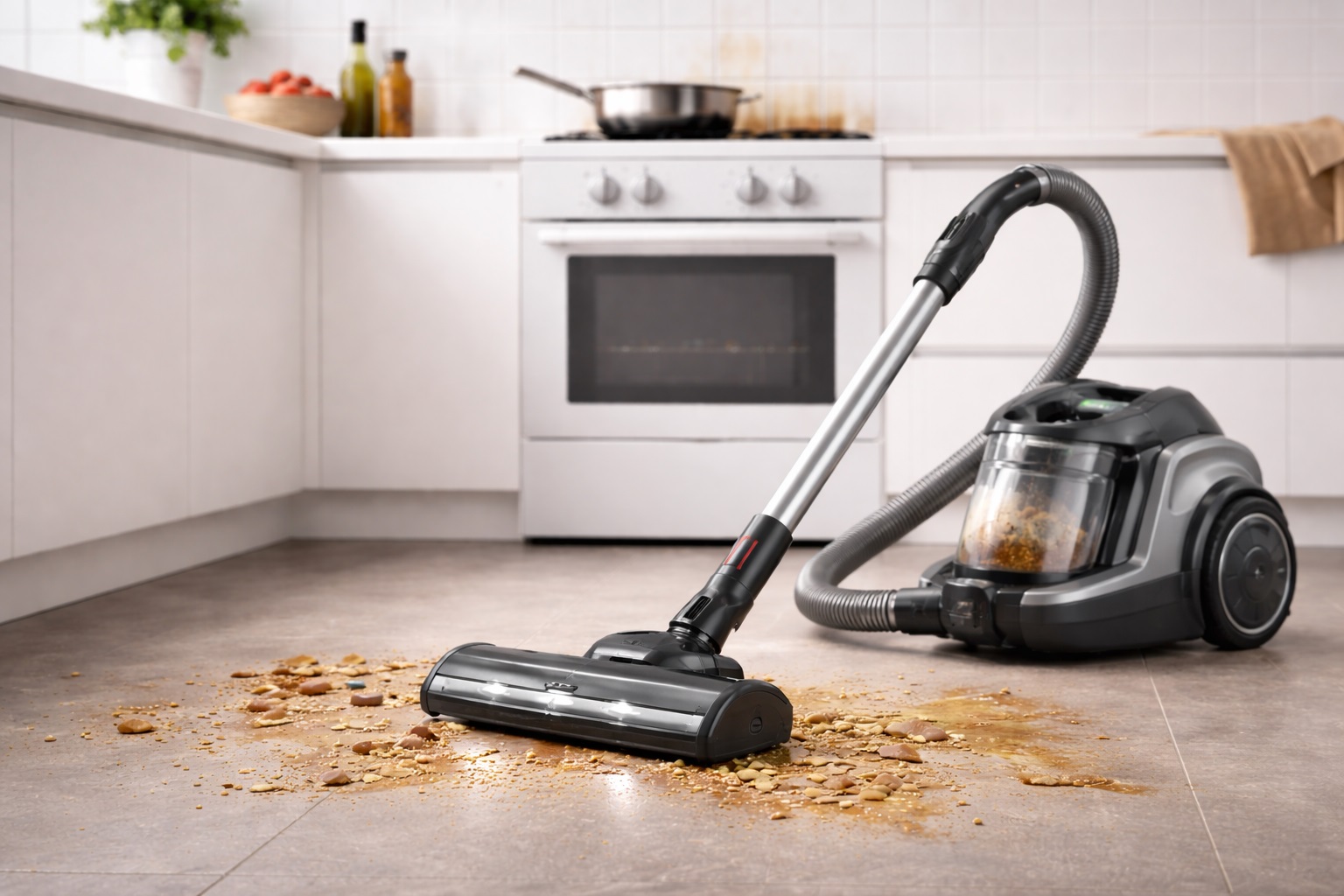 Heavy-Duty Canister Vacuum Cleaner for Greasy Kitchen & Oil Spills
