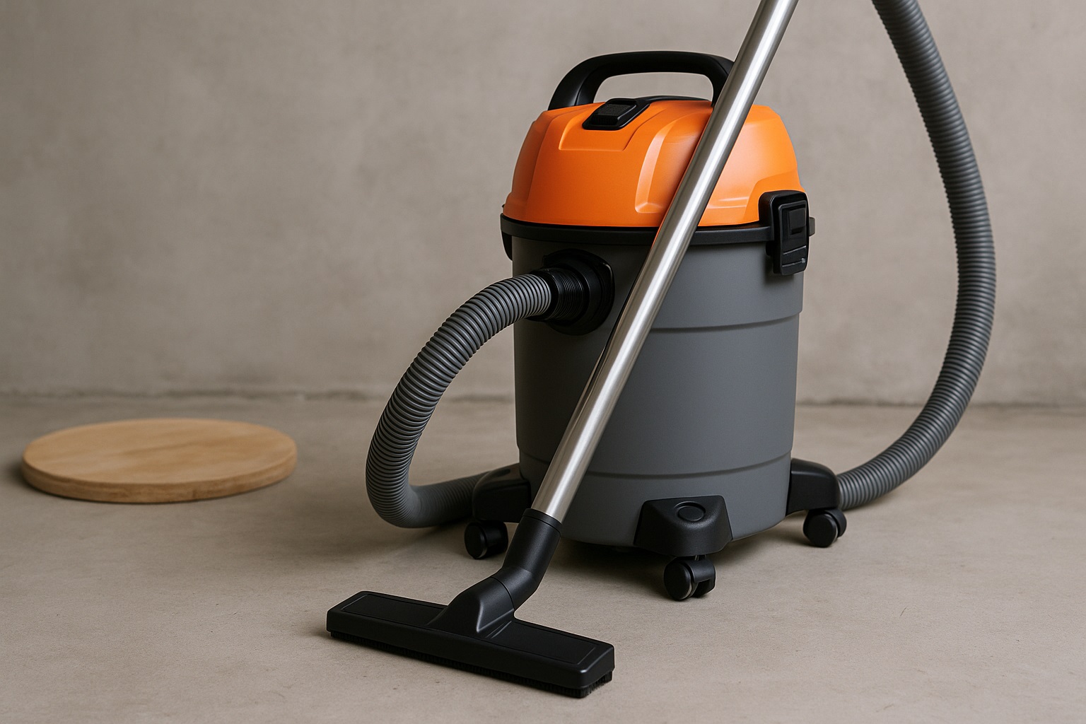Heavy-Duty Polypropylene Wet & Dry Vacuum Cleaner – Orange Top with Rugged Grey Barrel