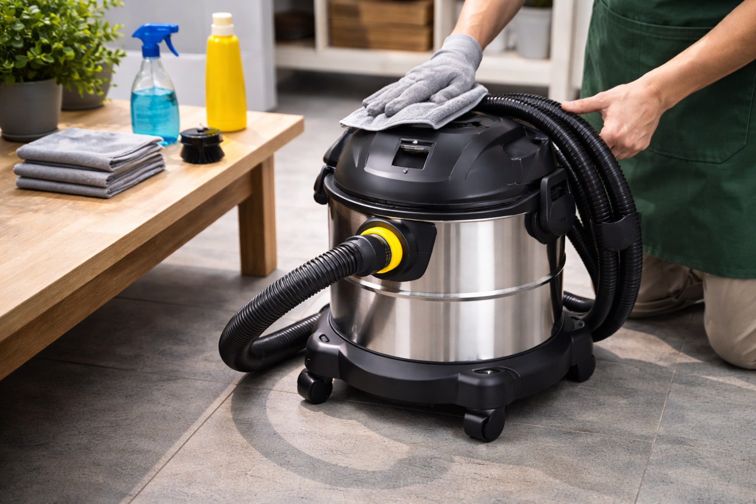 Stainless Steel Barrel Vacuum Cleaner with Easy Maintenance and Microfiber Cloth