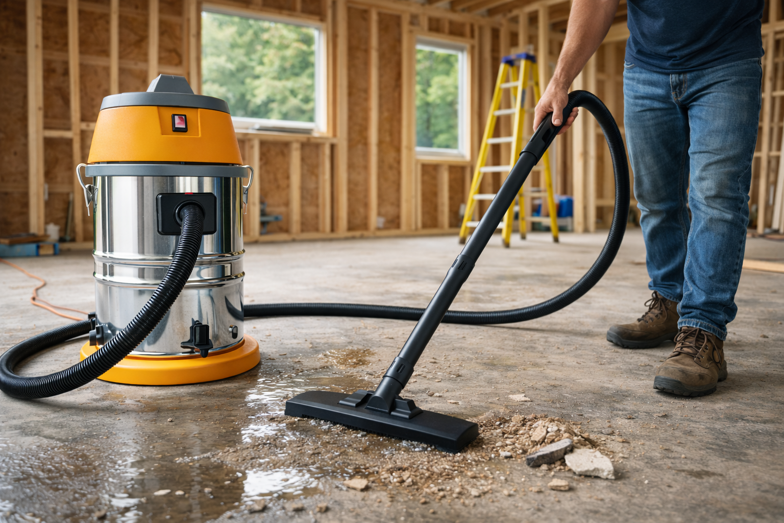 Industrial Wet and Dry Vacuum Cleaner for Construction Sites – Stainless Steel with High Suction