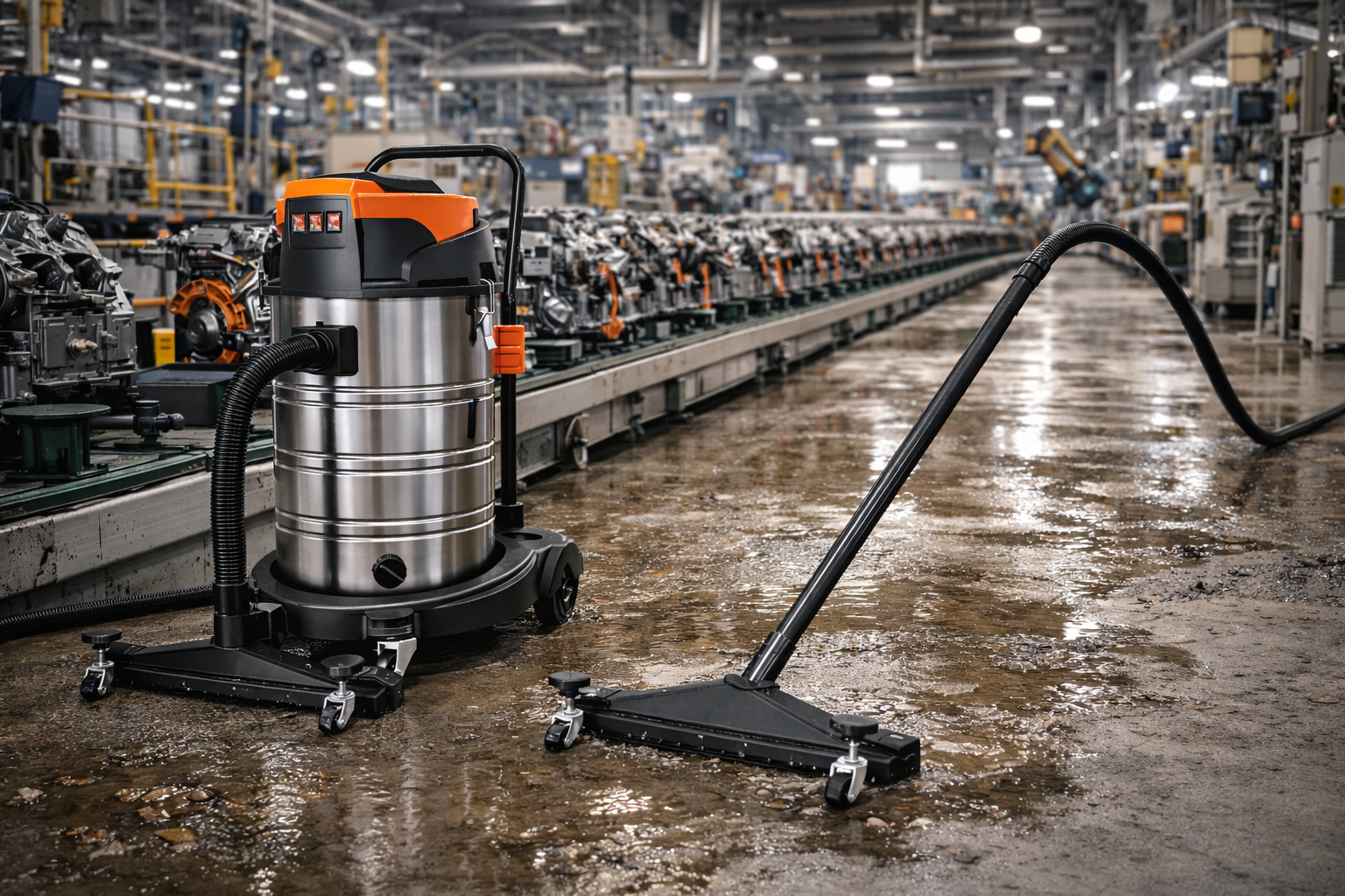 Production Line Wet & Dry Industrial Vacuum – 2000W 60L Stainless Steel Cleaner
