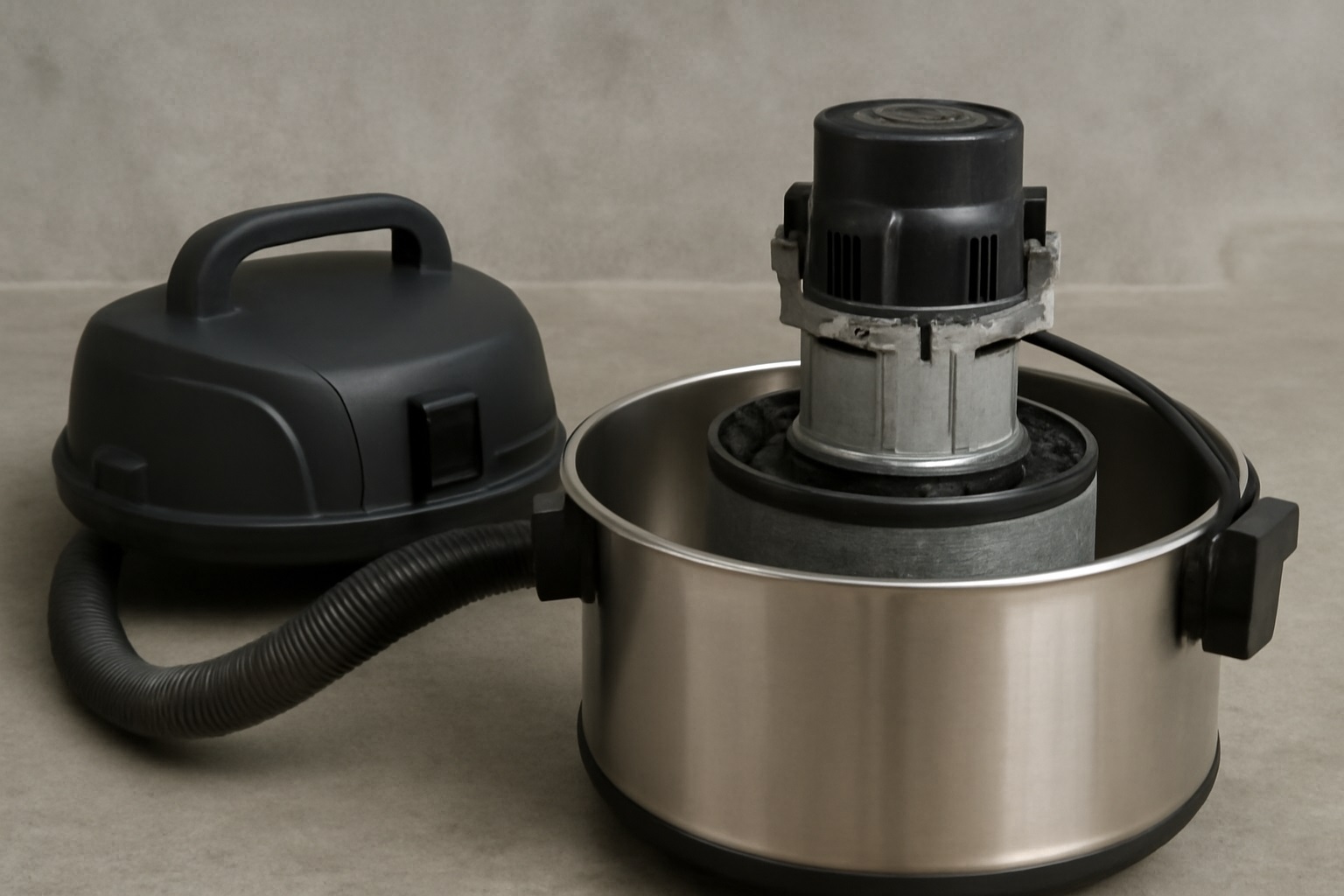 Industrial Stainless Steel Wet/Dry Vacuum – Exposed Motor Design for High-Power Shop Use