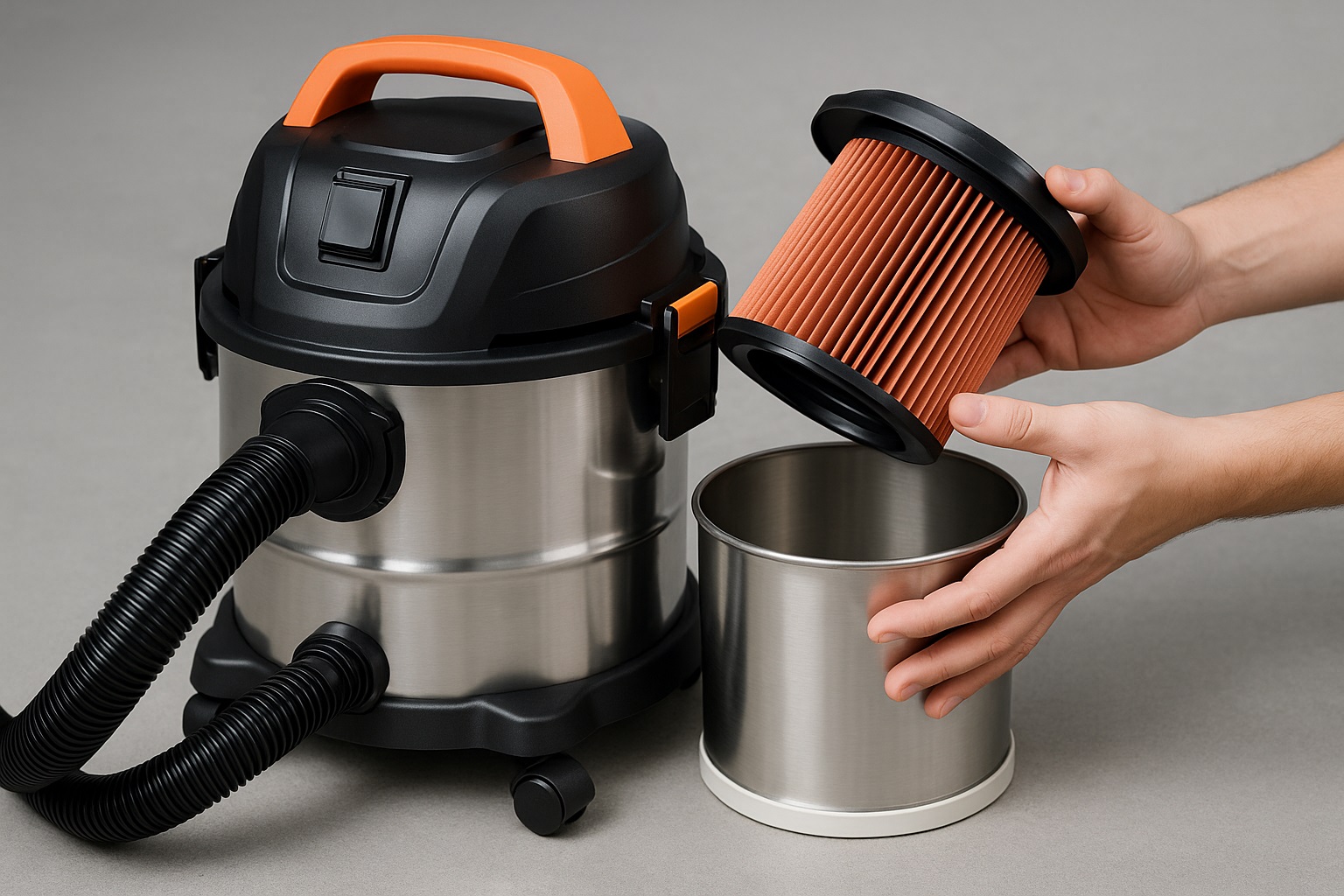 Stainless Steel Wet & Dry Vacuum Cleaner with Advanced Replaceable Pleated Filter System