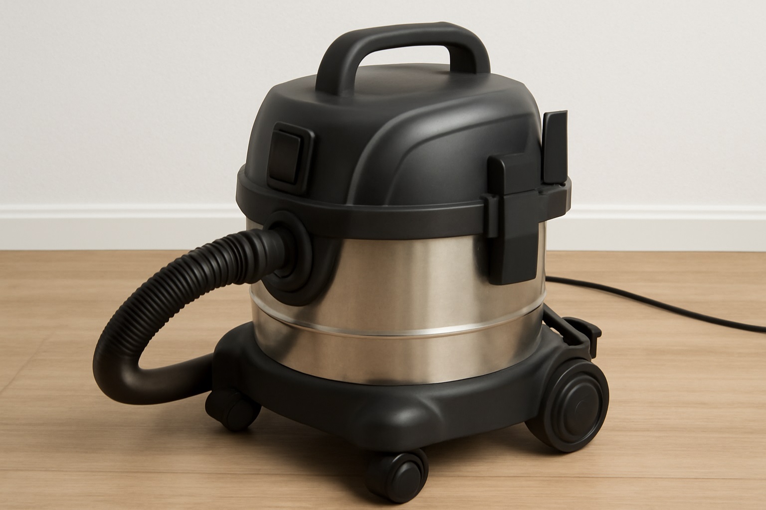 Compact Wet & Dry Vacuum – 16L Stainless Steel Drum with Push-Button Control & Tool Clip