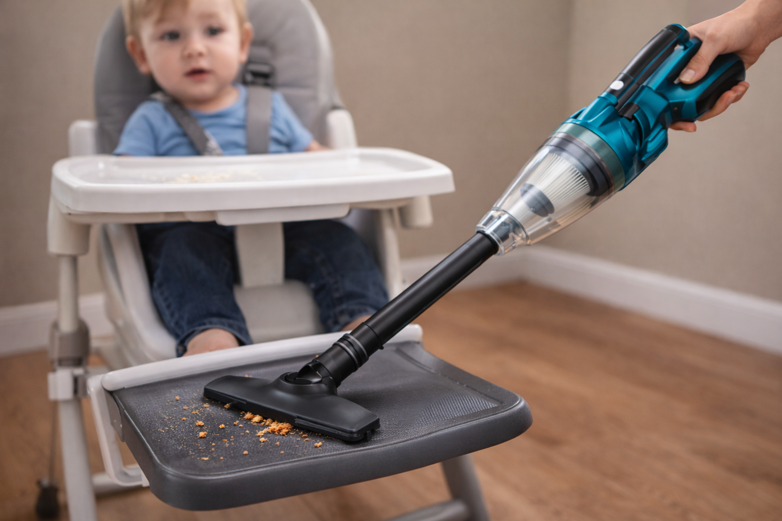 Cordless Baby-Safe Vacuum Cleaner for Highchair Crumbs – HEPA Filter & Quiet Design