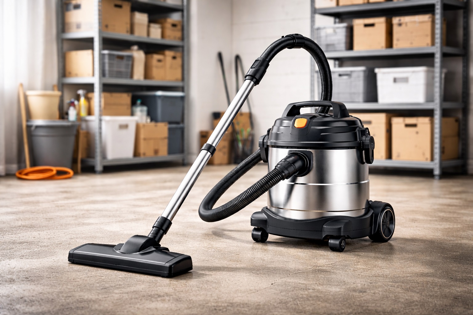 Family-Friendly Barrel Vacuum Cleaner with Stainless Steel Design