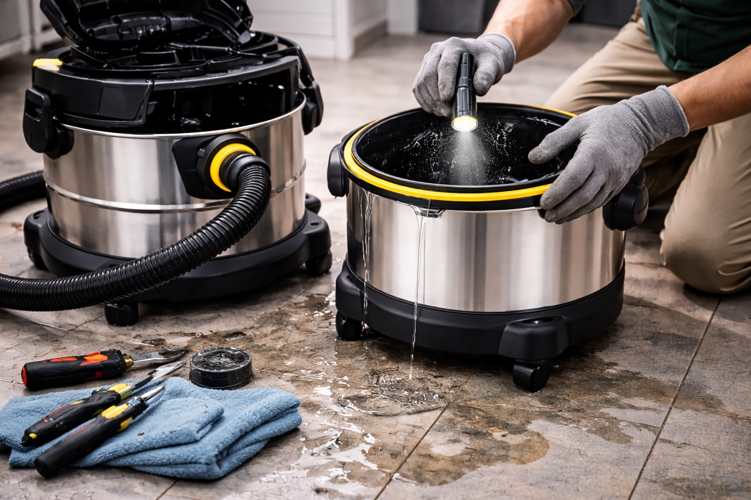 Stainless Steel Barrel Vacuum Cleaner with Gasket Seals for Water Leakage Prevention