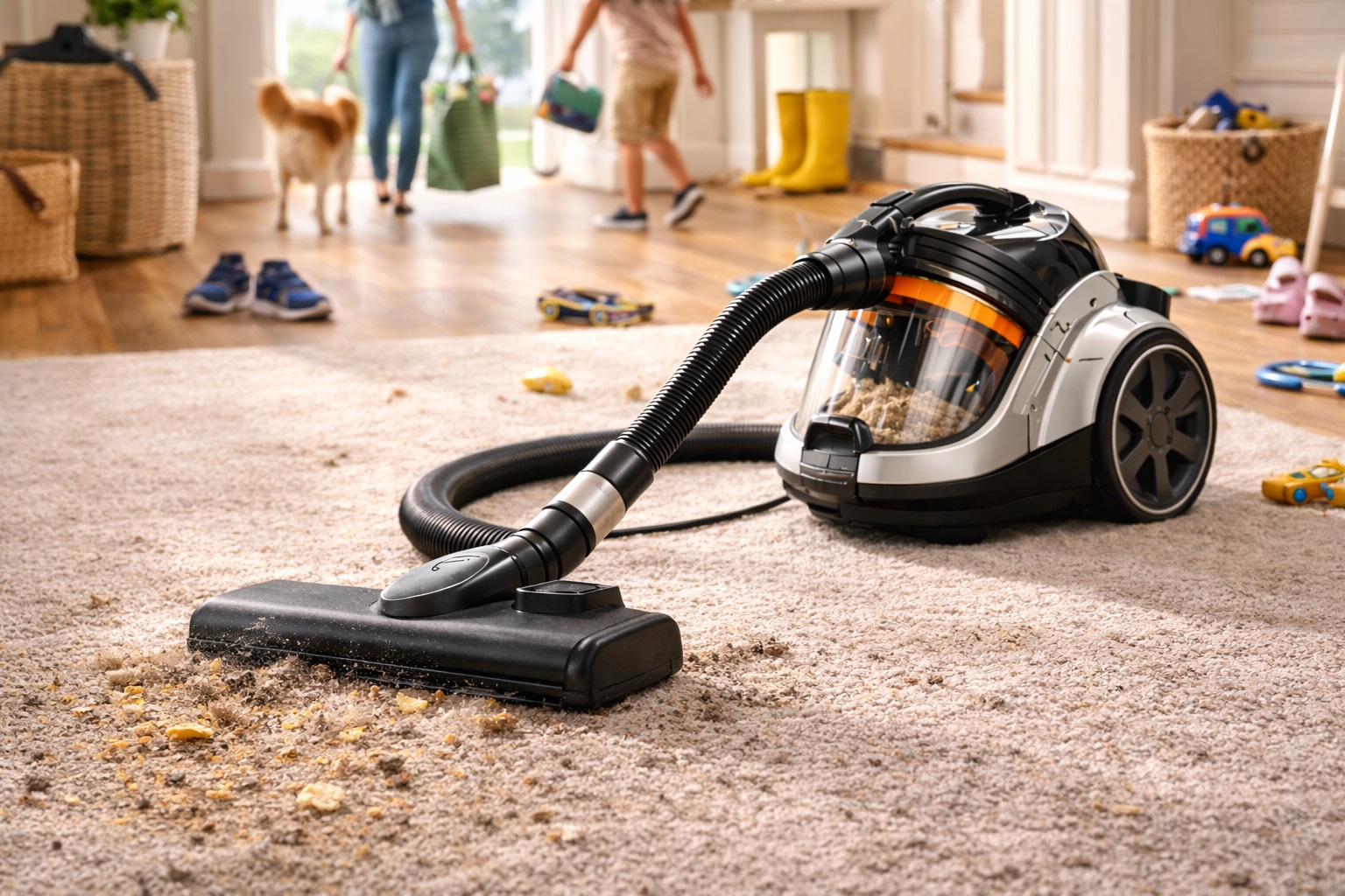 Barrel Vacuum Cleaner for Busy Households - High Traffic Area Vacuum, Heavy Use Solution, Powerful Vacuum for Family Homes