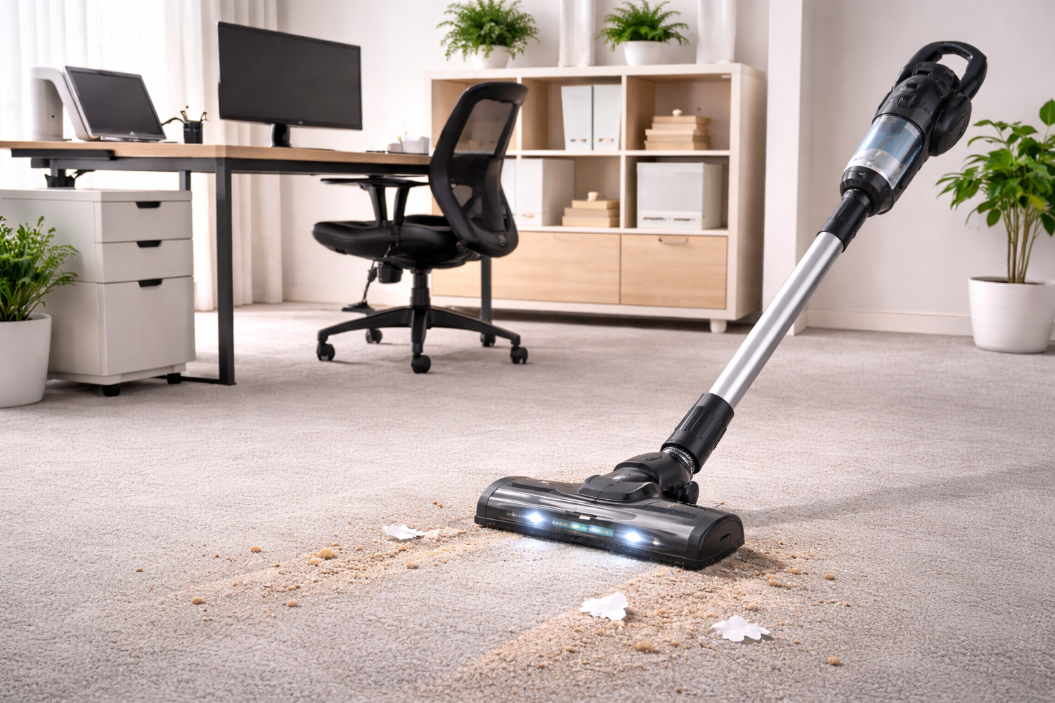 Cordless Office Vacuum Cleaner for Carpet & Workspace – HEPA Filter & LED Brush