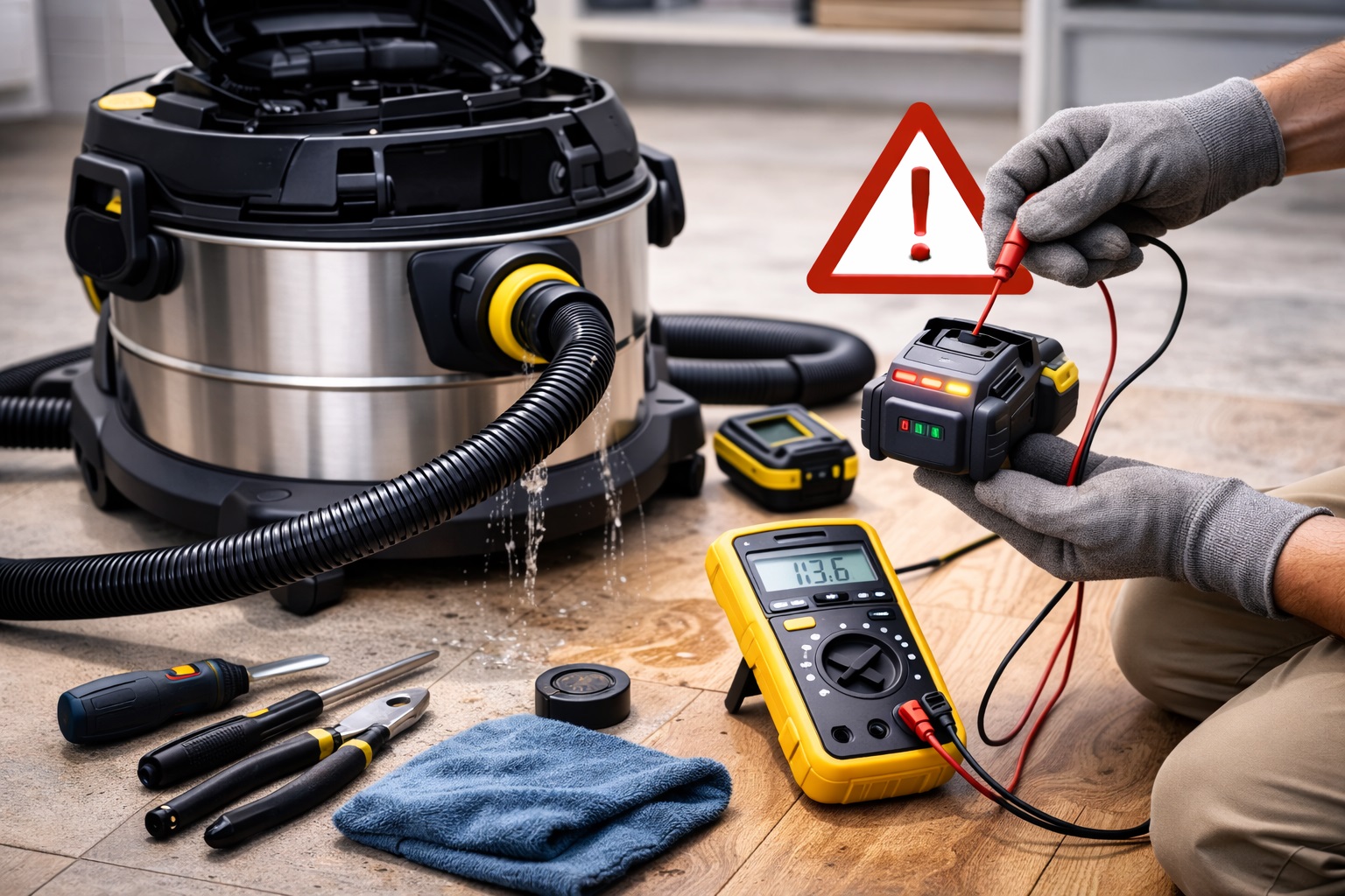 Cordless Barrel Vacuum Cleaner with Lithium-Ion Battery and Battery Inspection Tools