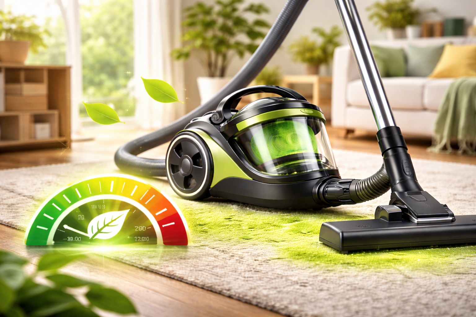 High-Efficiency Eco Vacuum Cleaner with Energy Indicator and Leaf Design