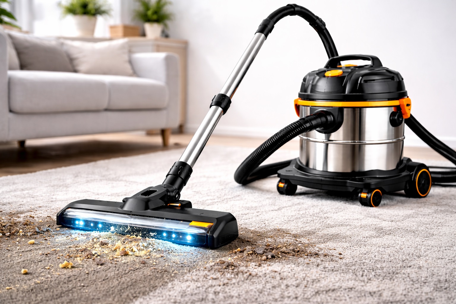 LED Floor Brush Wet and Dry Barrel Vacuum Cleaner – Powerful Suction for Carpet & Home Use