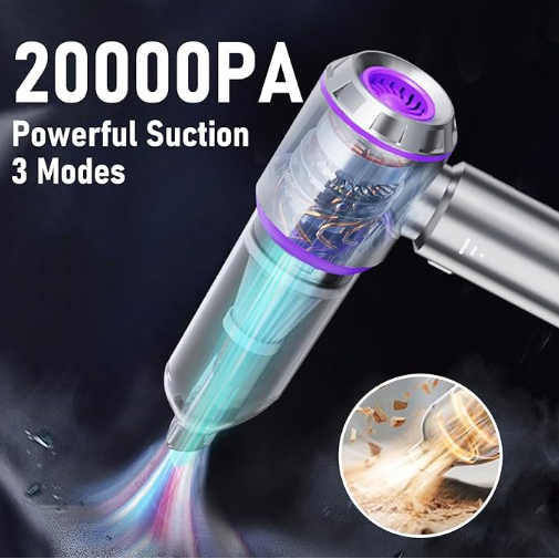LX-CVC-BS120 4-in-1 Cordless Mini Car Vacuum Cleaner & Air Duster with 20000Pa Suction, 3 Modes & USB Rechargeable