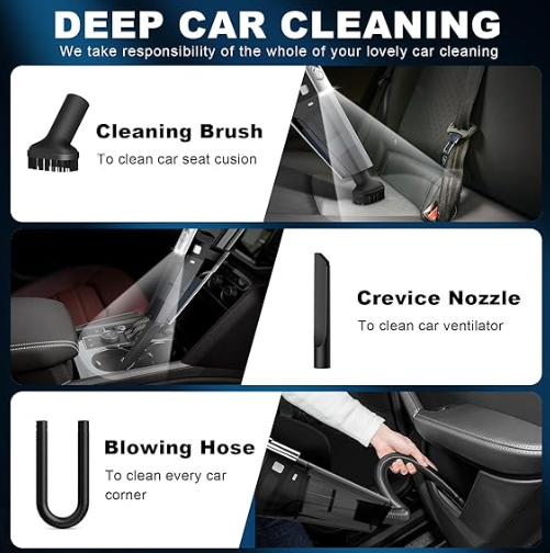 LX-CVC-60 Portable Car Vacuum Cleaner with High Suction, LED Light, HEPA Filters & Multiple Nozzles