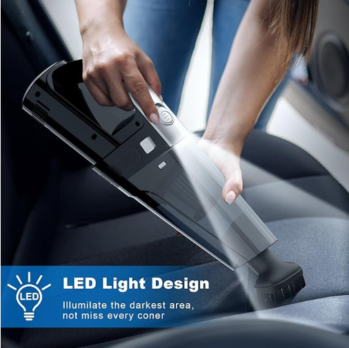 LX-CVC-60 Portable Car Vacuum Cleaner with High Suction, LED Light, HEPA Filters & Multiple Nozzles