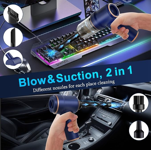 LX-CVC-BS50 2-in-1 Mini Cordless Car Vacuum & Air Duster with High Suction, HEPA Filter, and 6 Nozzles